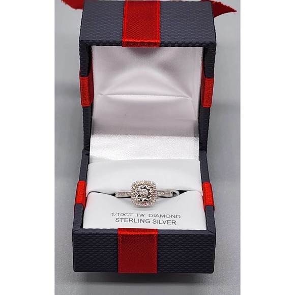 Diamond Sterling Silver Cocktail Square Ring Size 7 - Picture 3 of 6